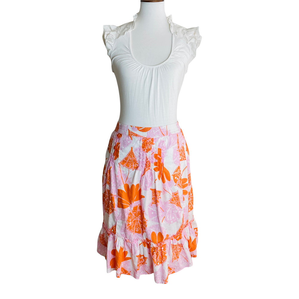 Lilly Pulitzer Seeing Double Pink Orange Umbrella Ruffle Skirt Size Medium